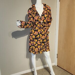 Topshop Floral Mini Dress - Black and Orange